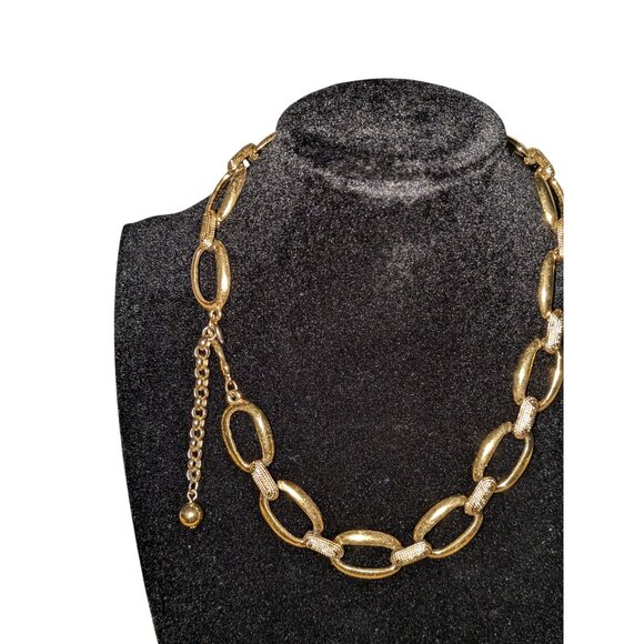 Napier Gold Tone Chunky Necklace & Earring Set With Adjustable Length & Post Ear - Picture 3 of 10